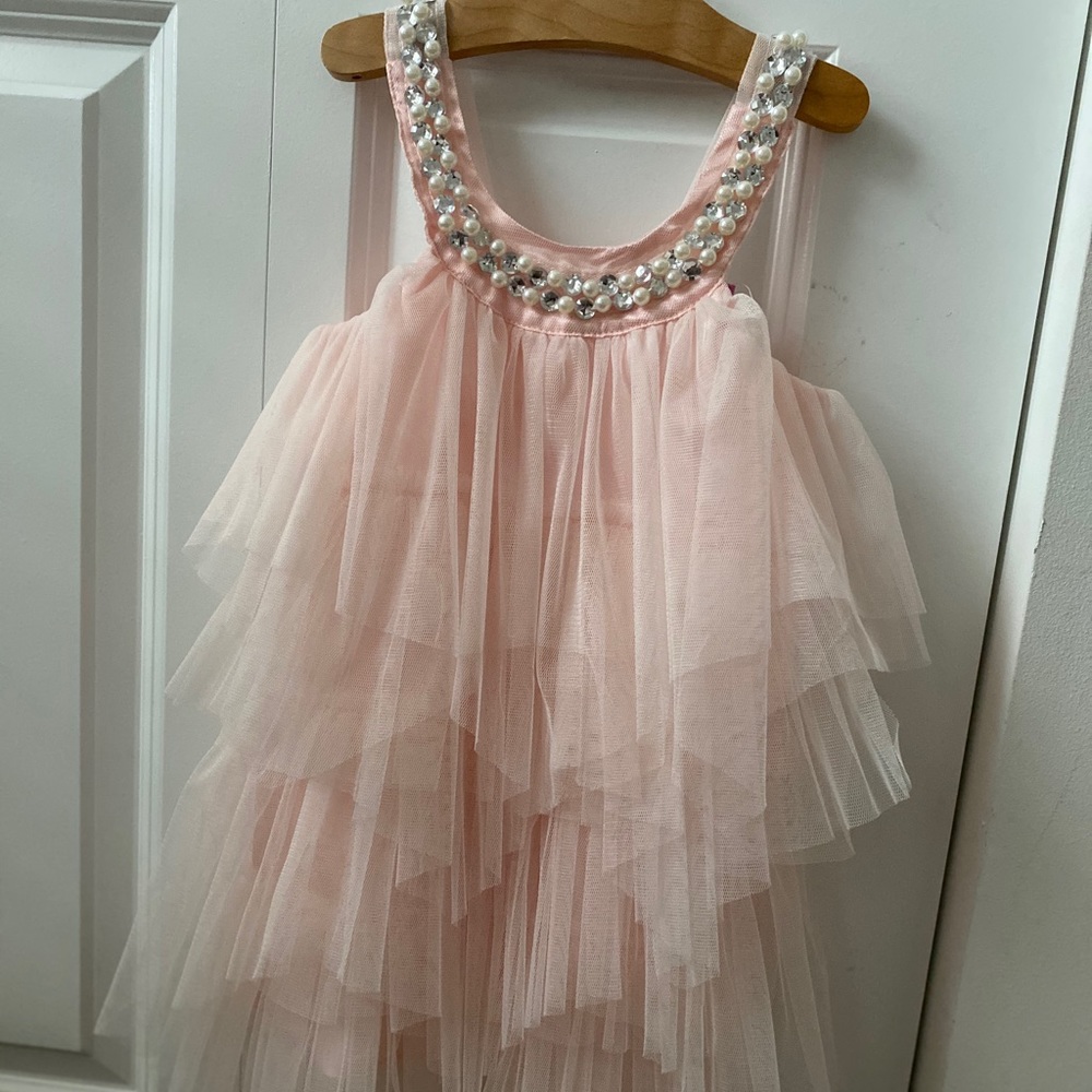 Pink beaded tulle dress